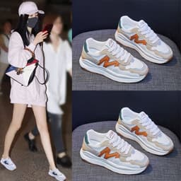 image-2023 Autumn Women's Breathable Dad Sports Shoes, Beige Pink, Low Top, Flat Sole