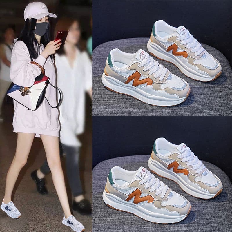 image-2023 Autumn Women's Breathable Dad Sports Shoes, Beige Pink, Low Top, Flat Sole