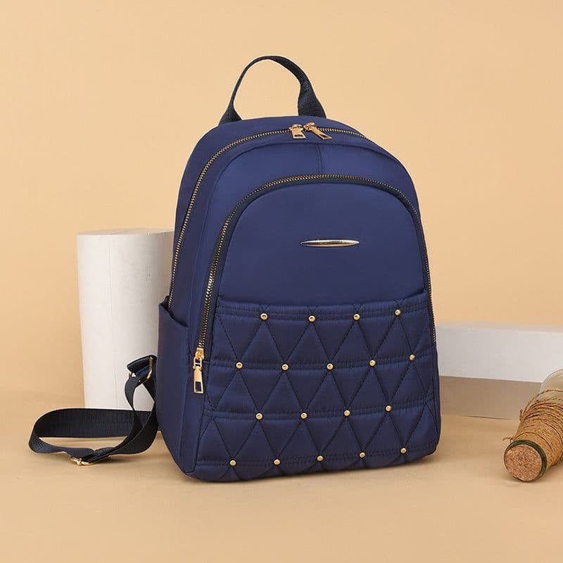 image-Large Capacity Women's Oxford Cloth Rhombus Backpack - Black