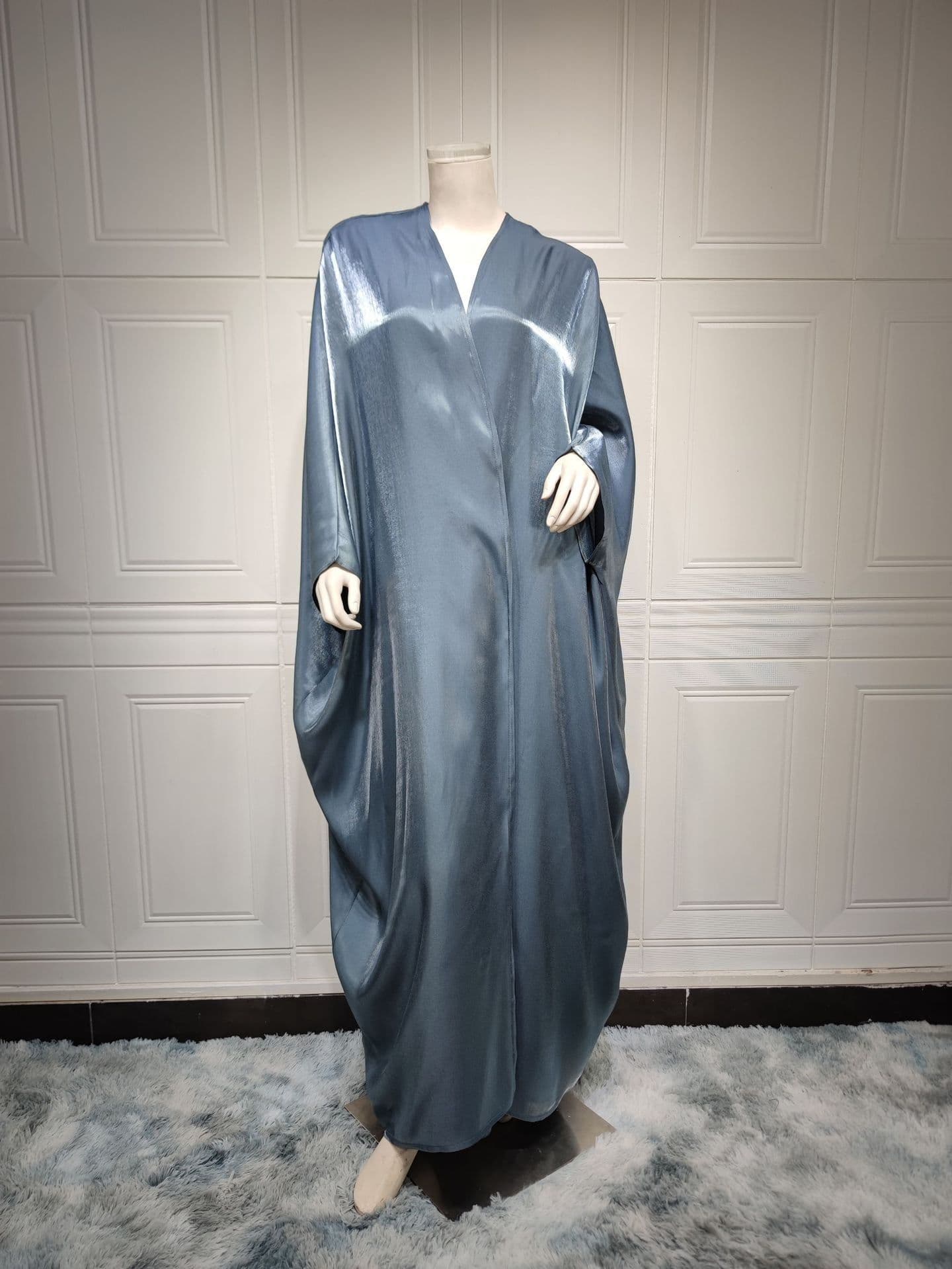 image-Polyester Bright Satin Robe - Dark Pink Long Sleeve