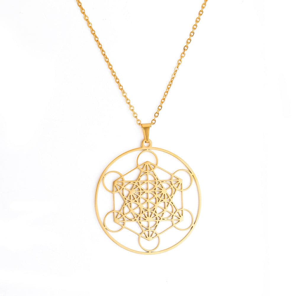 image-Stainless Steel Metatron Angel Necklace - Gold