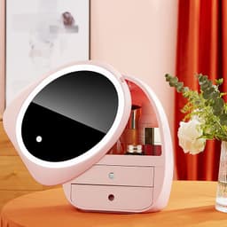 image-Amazon cosmetics storage box with light and mirror skin care products lipstick mask portable dust-proof drawer storage box