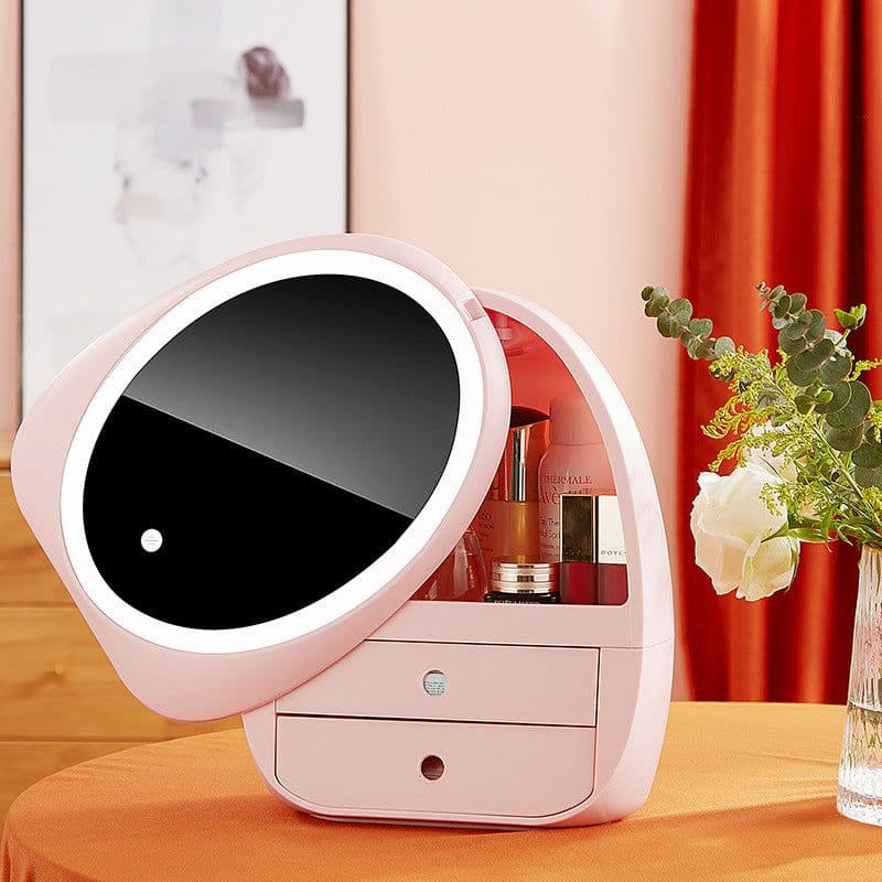 image-Amazon cosmetics storage box with light and mirror skin care products lipstick mask portable dust-proof drawer storage box