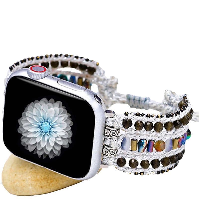 image-Foreign trade e-commerce new obsidian natural stone woven apple watch strap bohemian style apple watch strap wholesale