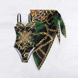 image-2023 European and American new one-piece swimsuit female sexy beautiful back printed bikini cover-up two-piece foreign trade bikini