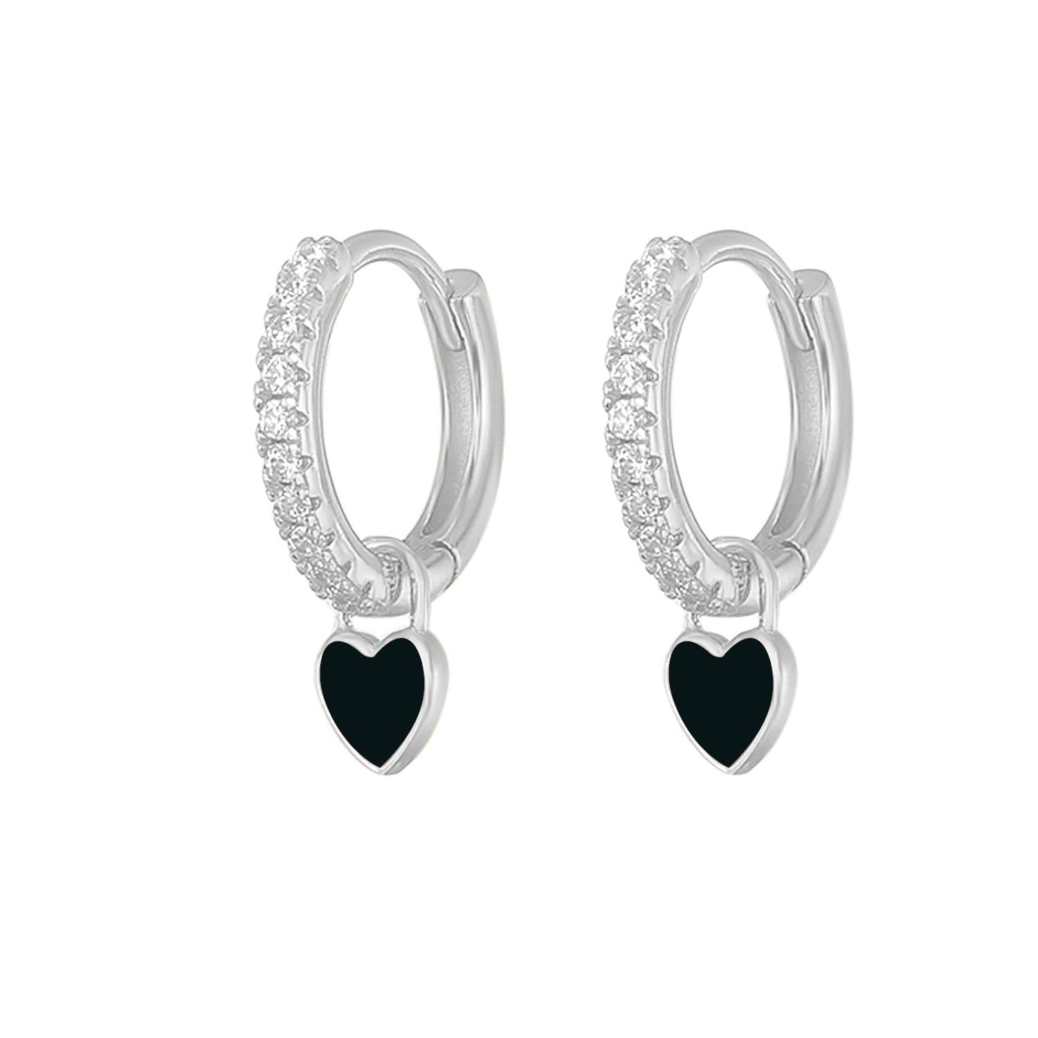 image-S925 Heart-Shaped Earrings - Platinum-White Oil Drop
