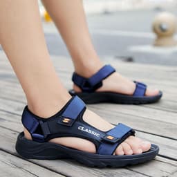 image-Large Size Outdoor Sandals - 6779 Gray, Low Heel, Mesh