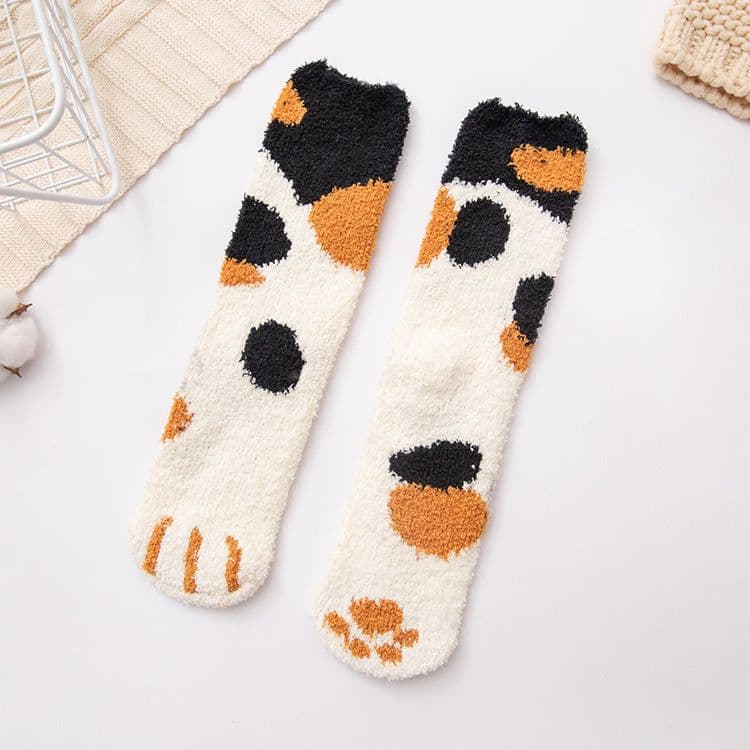 image-Coral Velvet Winter Warm Thickened Cat Socks for Women - Blue Medium Tube