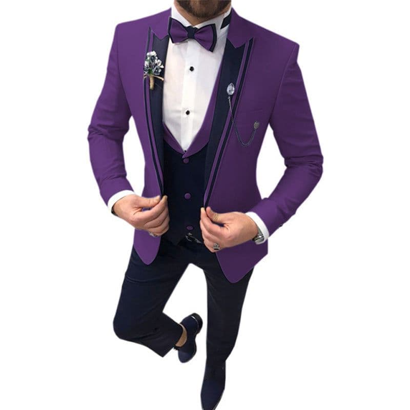 image-Cross-border new men's suit three-piece lapel slim wedding groom best man suit men's suit
