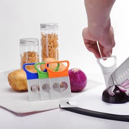 image-Lutai Stainless Steel Onion Needle Cutter - Green Multifunction Vegetable Slicer