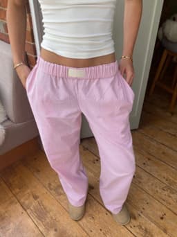 image-Boli Family Women's Striped Casual Pants - Pink High Waist