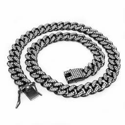image-Chijomi Alloy Cuban Chain Necklace - Black 70cm