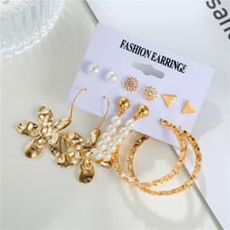 image-Cross-border Hot Selling European and American Fashion Geometric Earrings Set Flower Earrings Pearl Star Earrings Daisy Heart Stud Earrings
