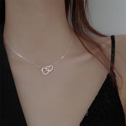 image-Xinghe cross-border hot-selling light luxury mirror stainless steel necklace heart-to-heart titanium steel double-ring pendant clavicle chain