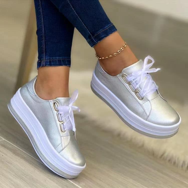 image-European & American Round Toe Casual Shoes - Rose Gold, PU, Size 43