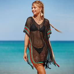 image-Women's Rainbow Hollow Bikini Blouse - Beach Cover Up