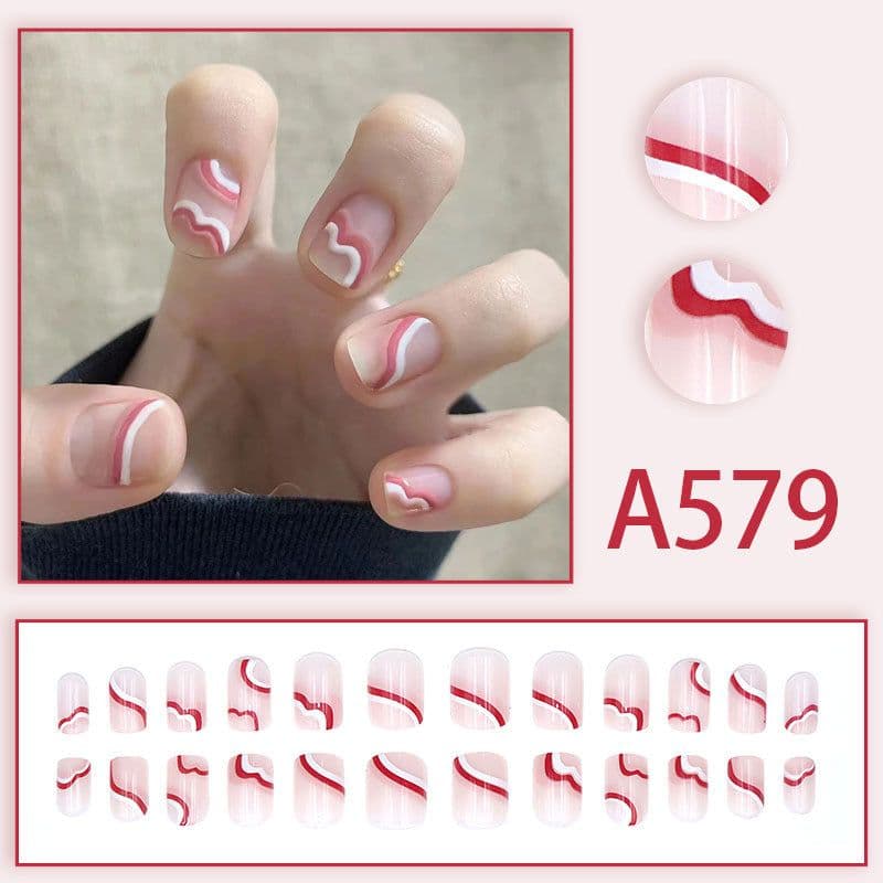 image-Winter fresh and simple pure lust style bride dance wear nails rainbow love rose fake nails wholesale