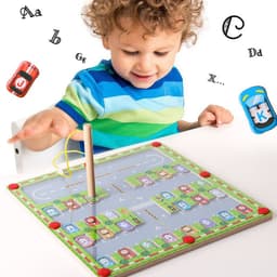 image-Magnetic Letter Matching Parking Maze Game - Wood