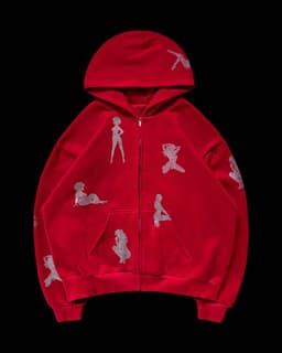 image-Rhinestone Print Hoodie Cardigan Zip Coat Unisex Loose Sweater Europe America