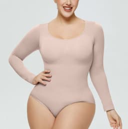 image-Women's Seamless Shapewear Bodysuit - White Long Sleeve