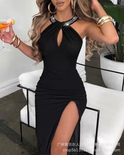 image-Women's V-Neck Pleated Dress - Sleeveless Black XS