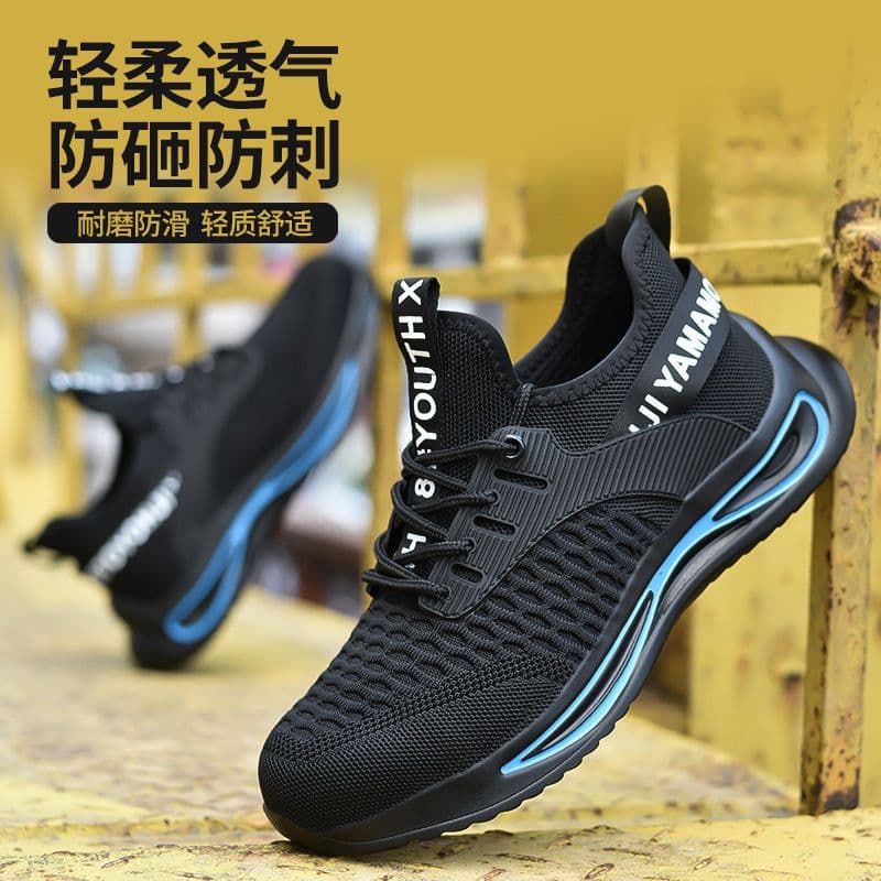 image-Guanghe Men's Anti-Smashing Safety Shoes - Blue Mesh, Steel Toe, 200 Impact