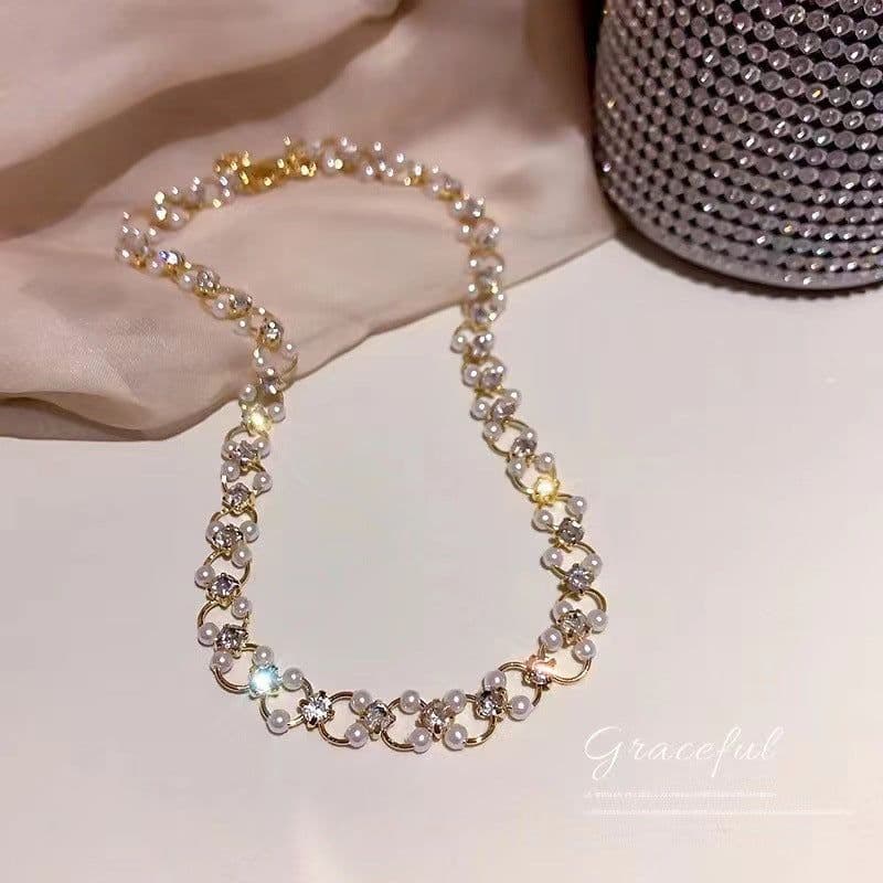 image-Pearl Zircon Necklace - Alloy Clavicle Chain Women