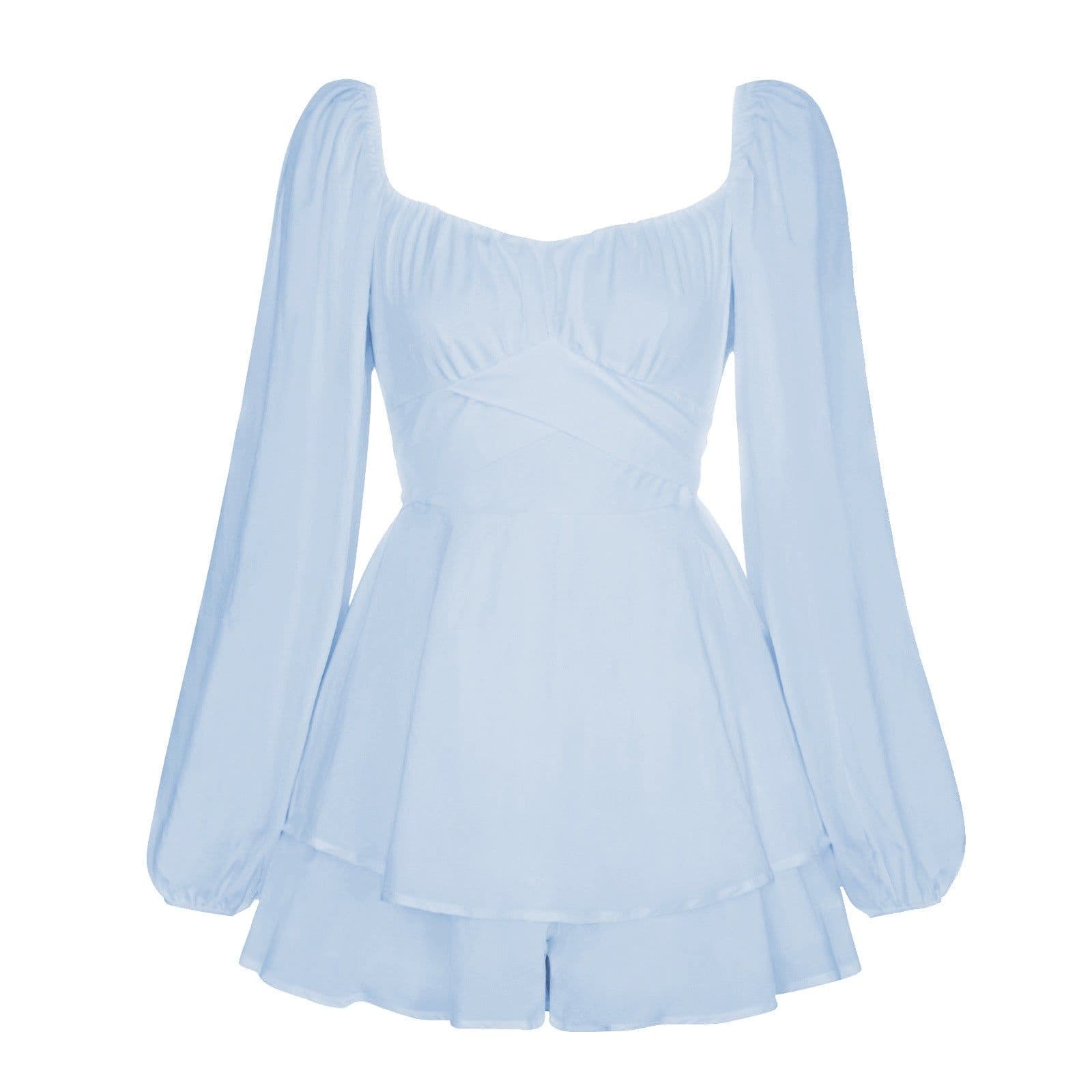 image-Women's Solid Color Long Sleeve Strappy Jumpsuit Ruffles