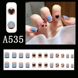 image-Summer fresh, sweet and cool style manicure, wearable nail pieces, French line blending, removable fake nail pieces, finished products wholesale