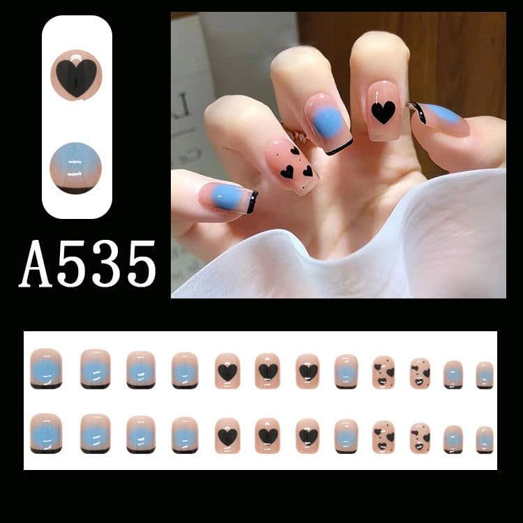 image-Summer fresh, sweet and cool style manicure, wearable nail pieces, French line blending, removable fake nail pieces, finished products wholesale