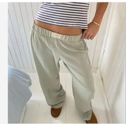 image-Women's Striped Wide-leg Trousers - Light Blue Casual