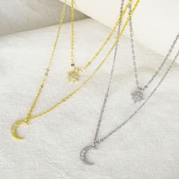 image-Qibao S925 Silver Star Moon Necklace for Women - 41-50cm