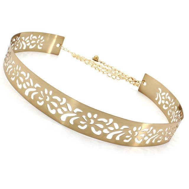 image-Women's Metal Waist Chain Belt - Silver Hollow 3.5cm