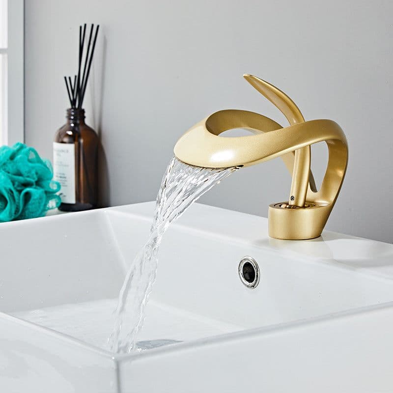 image-Ashani Copper Waterfall Basin Faucet - Hot/Cold Luxury