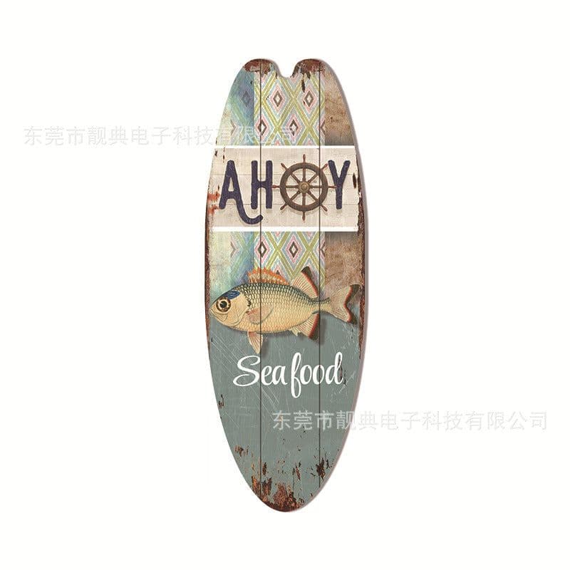 image-Wooden Surfboard Beach Theme Sign - Retro Decor for Bar or Wall