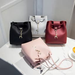 image-Women's 2021 PU Bucket Bag - White Sweet Style Shoulder Bag