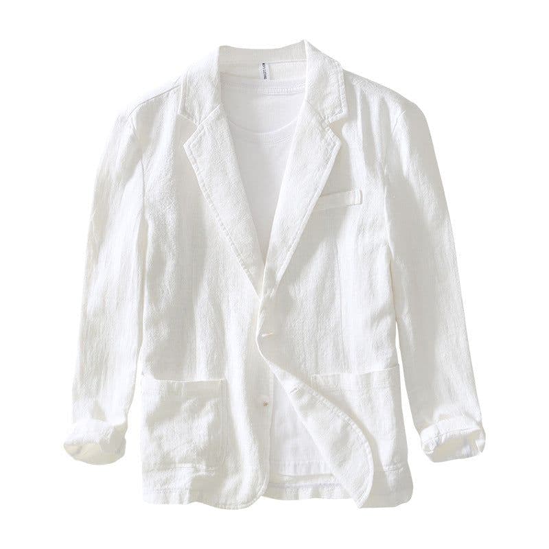 image-Men's 100% Linen Suit Jacket - White Casual