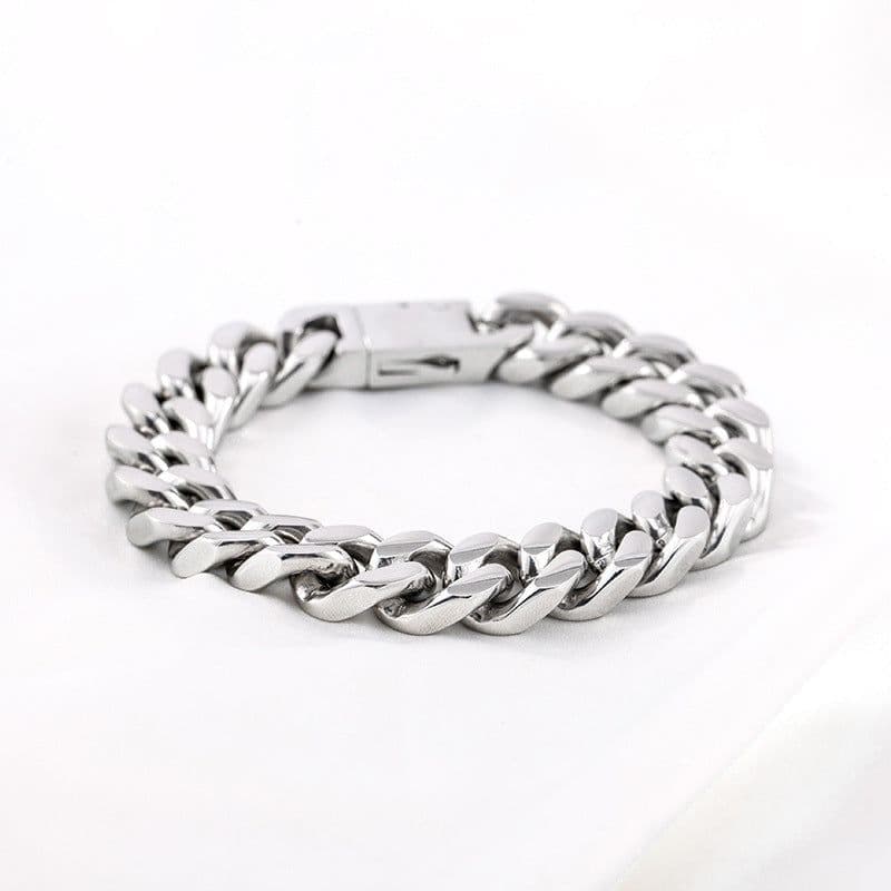 image-Cross-border supply European and American punk heavy motorcycle style men's domineering 14mm polished titanium steel Cuban chain bracelet spot