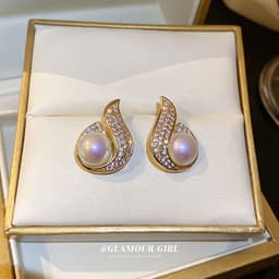 image-Mermaid Pearl Zircon Fishtail Water Drop Earrings - Gold Electroplated Silver