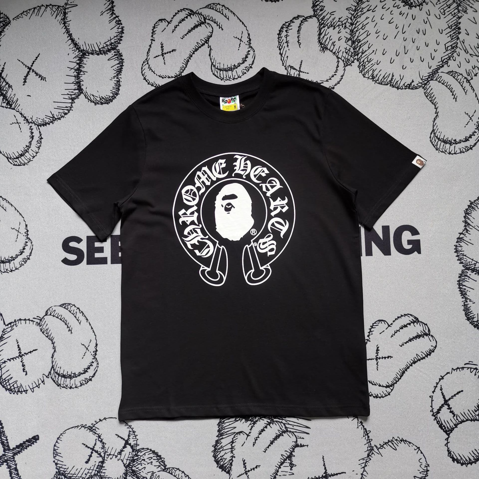 image-Men's Cotton T-Shirt - White Monkey Print Short Sleeve