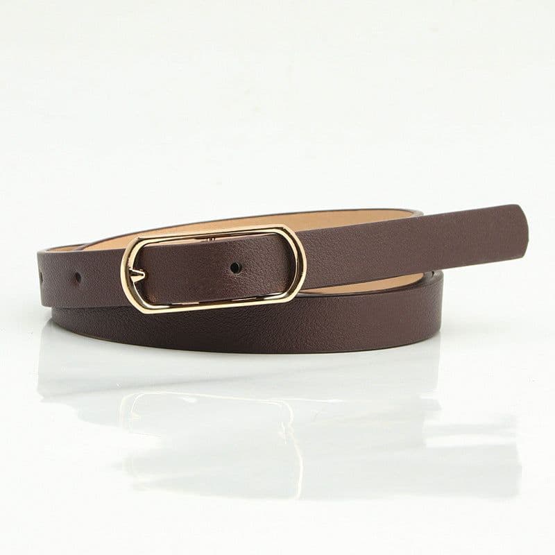 image-Women's Thin PU Belt - Beige Oval Buckle