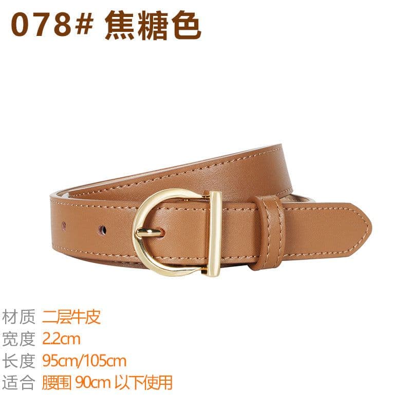 image-Women's Genuine Leather Belt - D Buckle Cowhide Jeans Belt