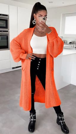 image-Women's Cardigan Sweater - Deep Pink Lantern Sleeve