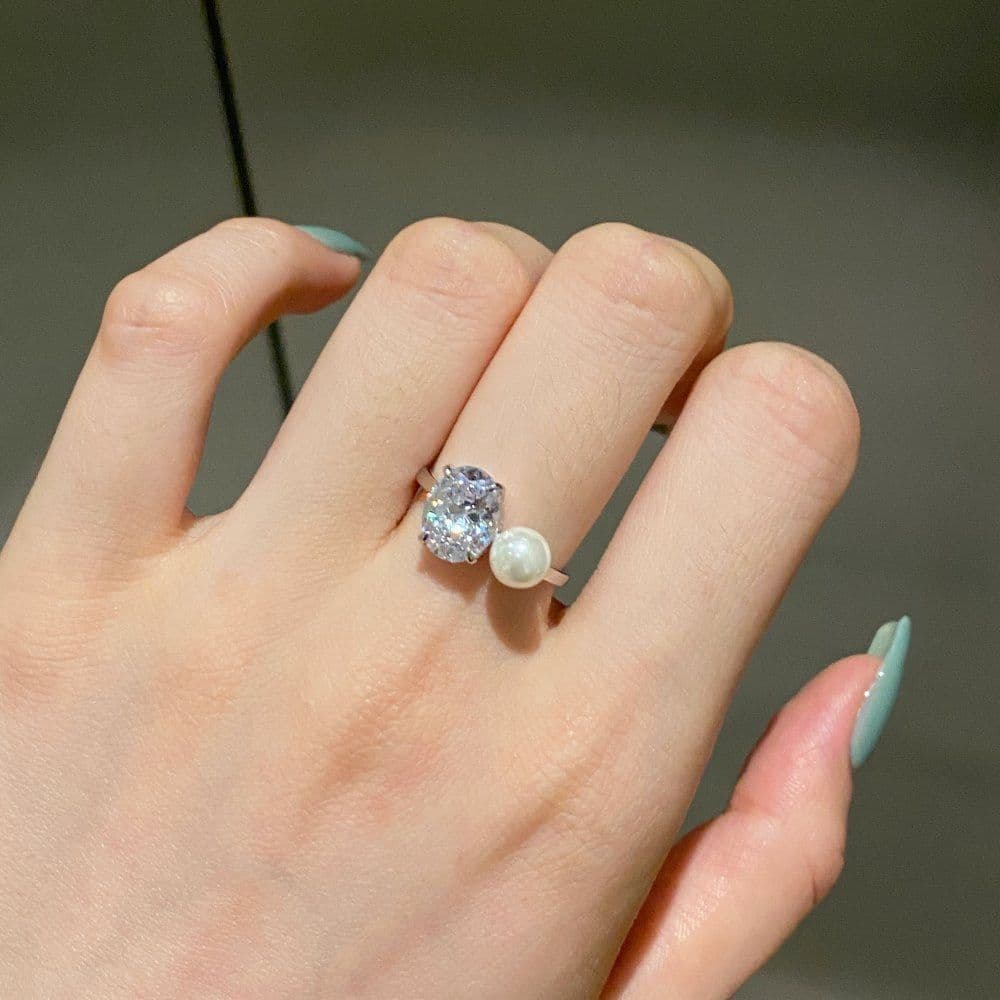 image-Cross-border new s925 silver ring female European and American fashion creative jewelry diamond zircon pearl ring manufacturers wholesale