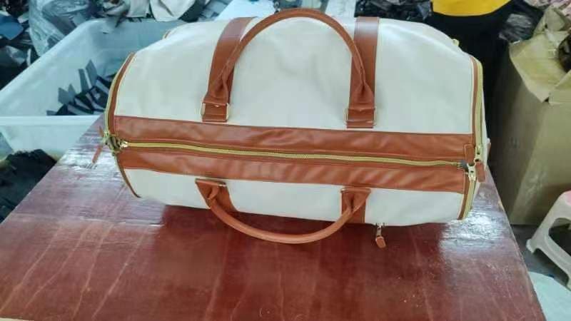 image-Spot Travel Duffle Bag - Off White PU Leather Large