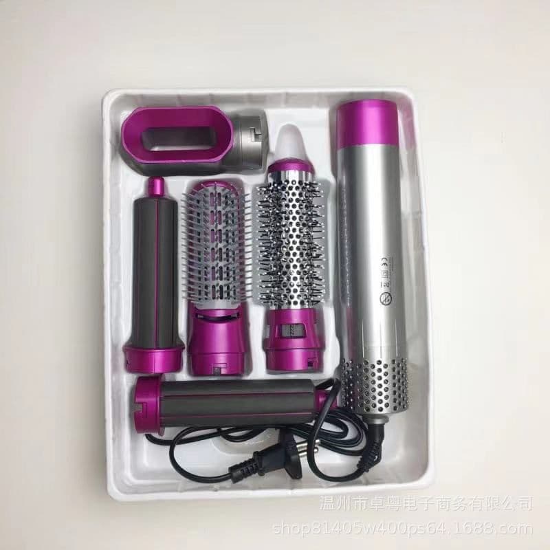 image-Zhuo Yue 5-in-1 Hot Air Comb Curler - Rose Red