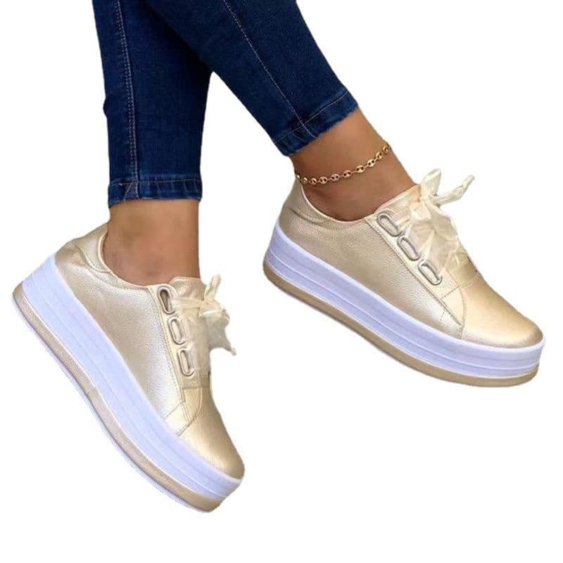 image-European & American Round Toe Casual Shoes - Rose Gold, PU, Size 43