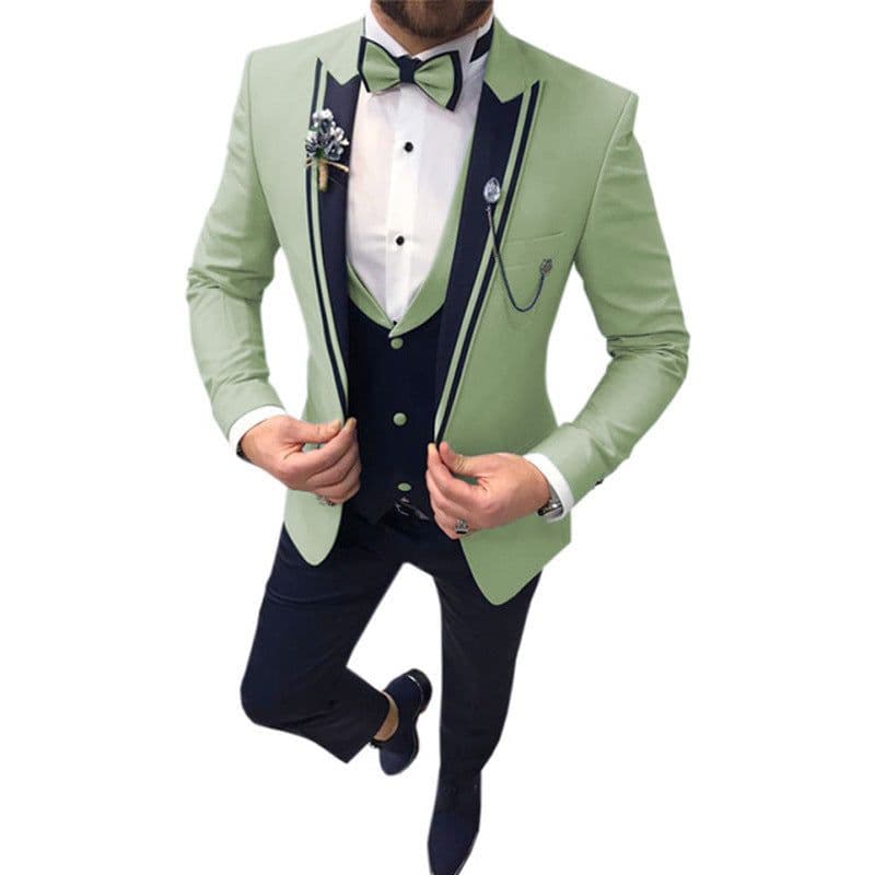 image-Cross-border new men's suit three-piece lapel slim wedding groom best man suit men's suit