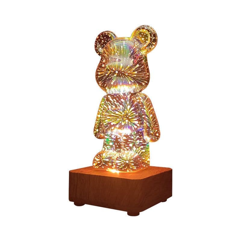 image-3D Bear Glass Table Lamp - RGBW 8 Colors Bedside Light