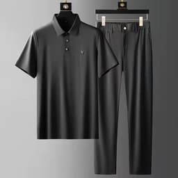 image-Men's Ice Silk Short-Sleeve Casual Suit - Thin